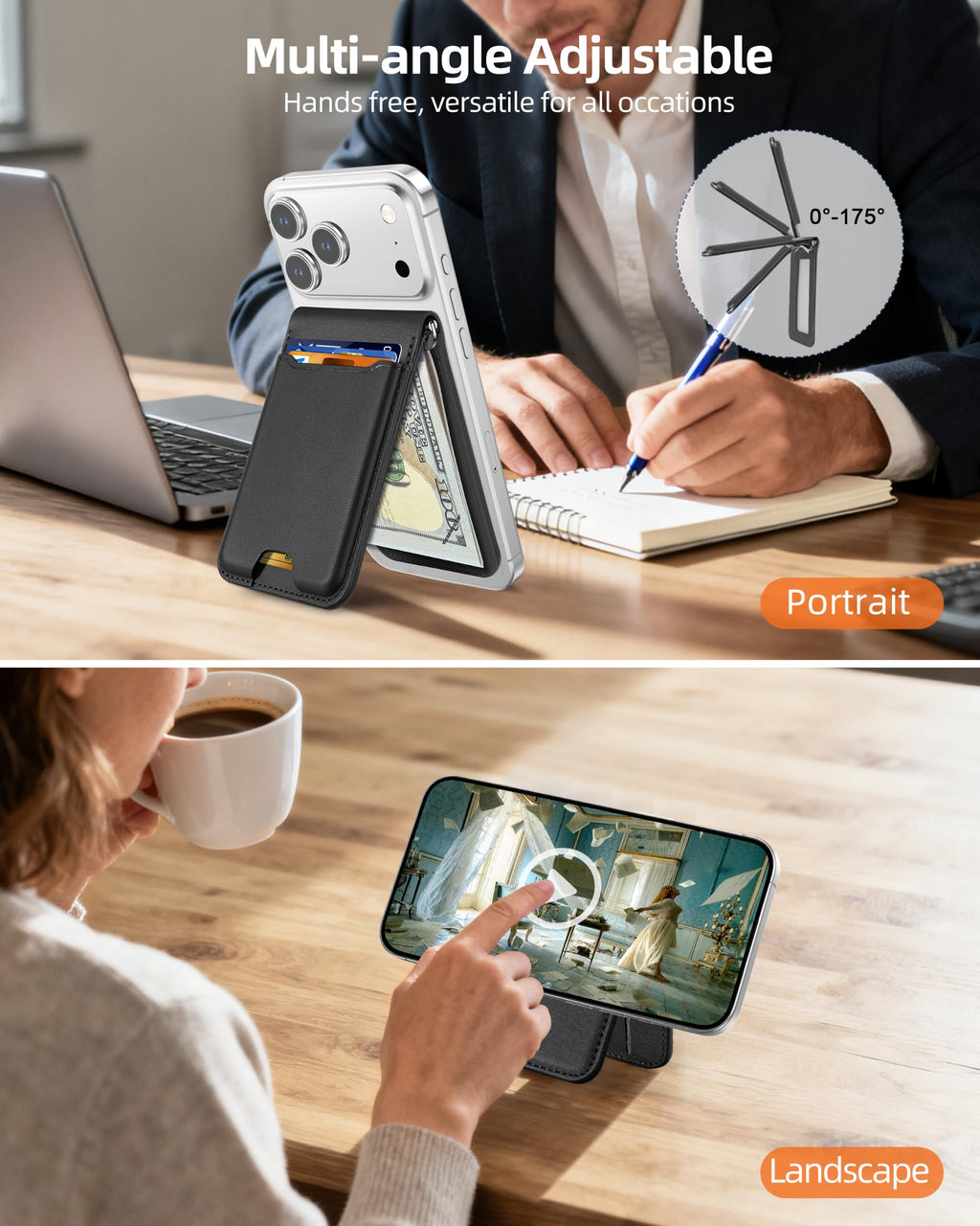 ExtreLife For Magsafe Wallet with Money Clip, Strongest Magnetic Wallet for iPhone 17/16/15/14/13/12 Series, Adjustable Stand, ID Window, 5 Card Holder, RFID Blocking, Not for 13/12 Mini, Black