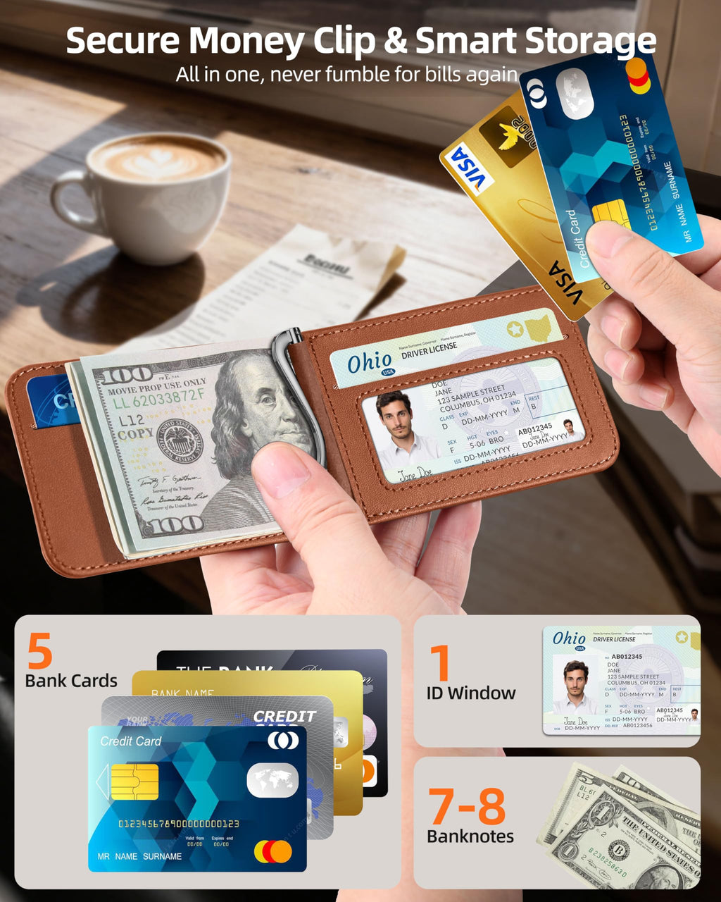 ExtreLife For Magsafe Wallet with Money Clip, Strongest Magnetic Wallet for iPhone 17/16/15/14/13/12 Series, Adjustable Stand, ID Window, 5 Card Holder, RFID Blocking, Not for 13/12 Mini, Black