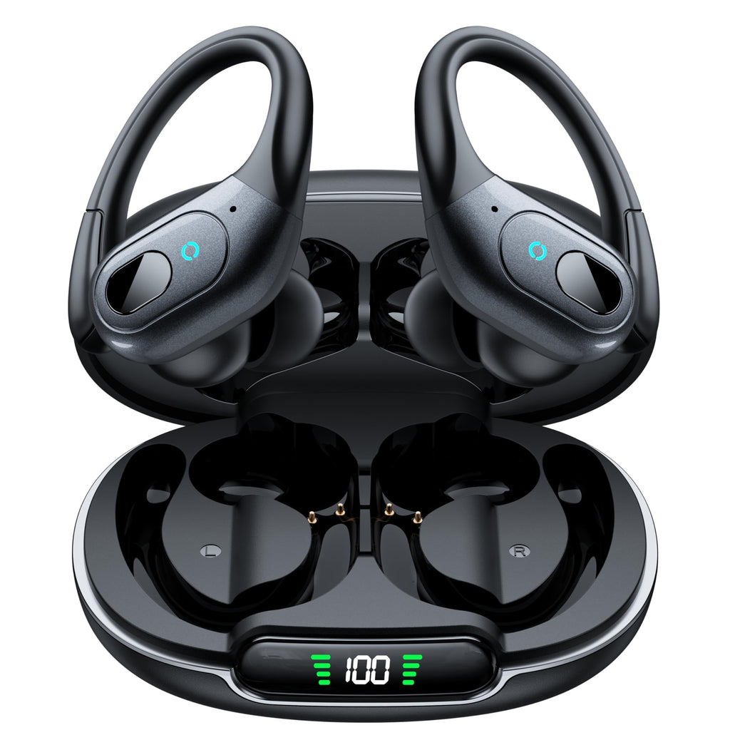 occiam Active Noise Cancelling Earbuds Wireless Bluetooth Headphones Ear Buds 90Hrs Playback Stereo Bass Earphones with Mic Over-Ear Hooks IPX7 Waterproof Headset for Work Sports Running Matte Black