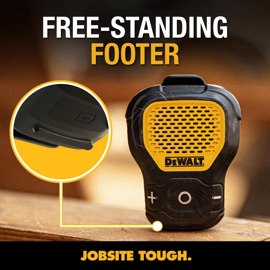DEWALT Heavy Duty Wearable Bluetooth Speaker Pro Max (New Model) Jobsite Clip-On Mini Speaker w/LED Work Light, IP56 Water Resistant, 12H Runtime, Built-in Mic & Multi-Speaker Link
