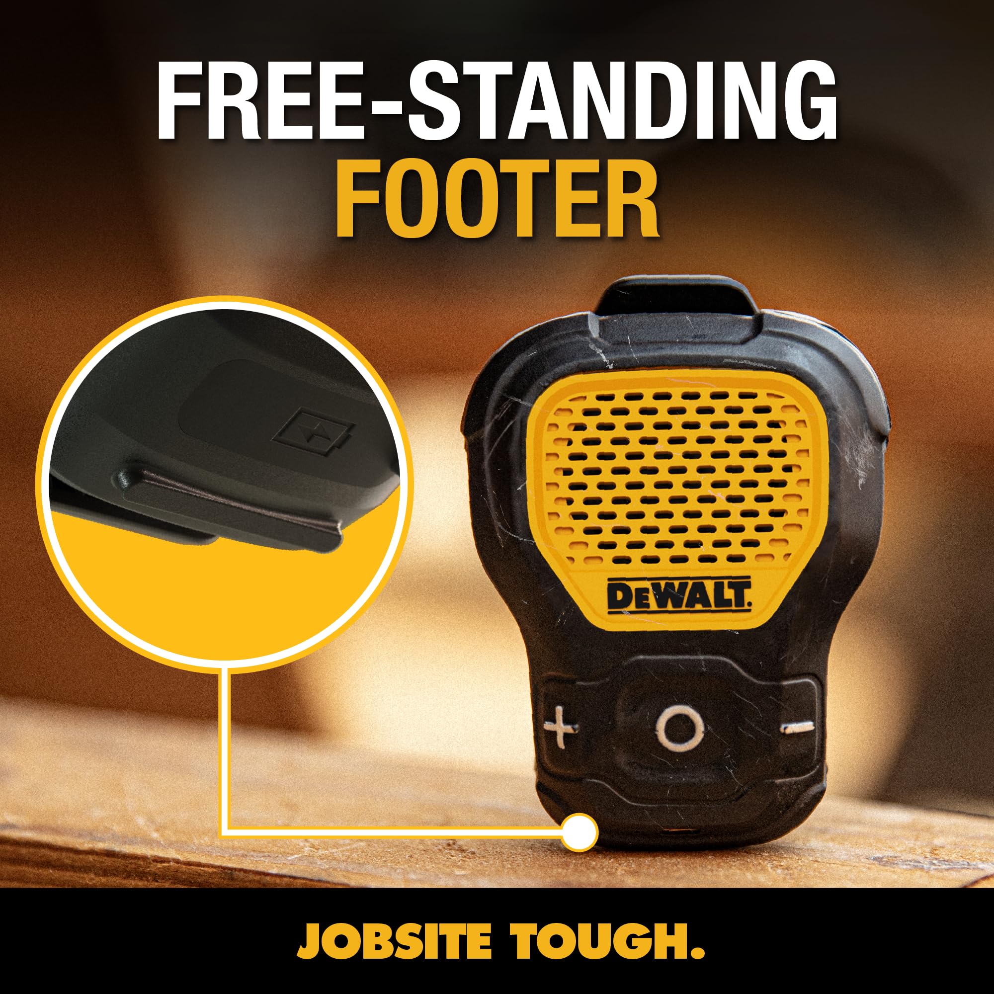 DEWALT Heavy Duty Wearable Bluetooth Speaker Pro Max (New Model) Jobsite Clip-On Mini Speaker w/LED Work Light, IP56 Water Resistant, 12H Runtime, Built-in Mic & Multi-Speaker Link