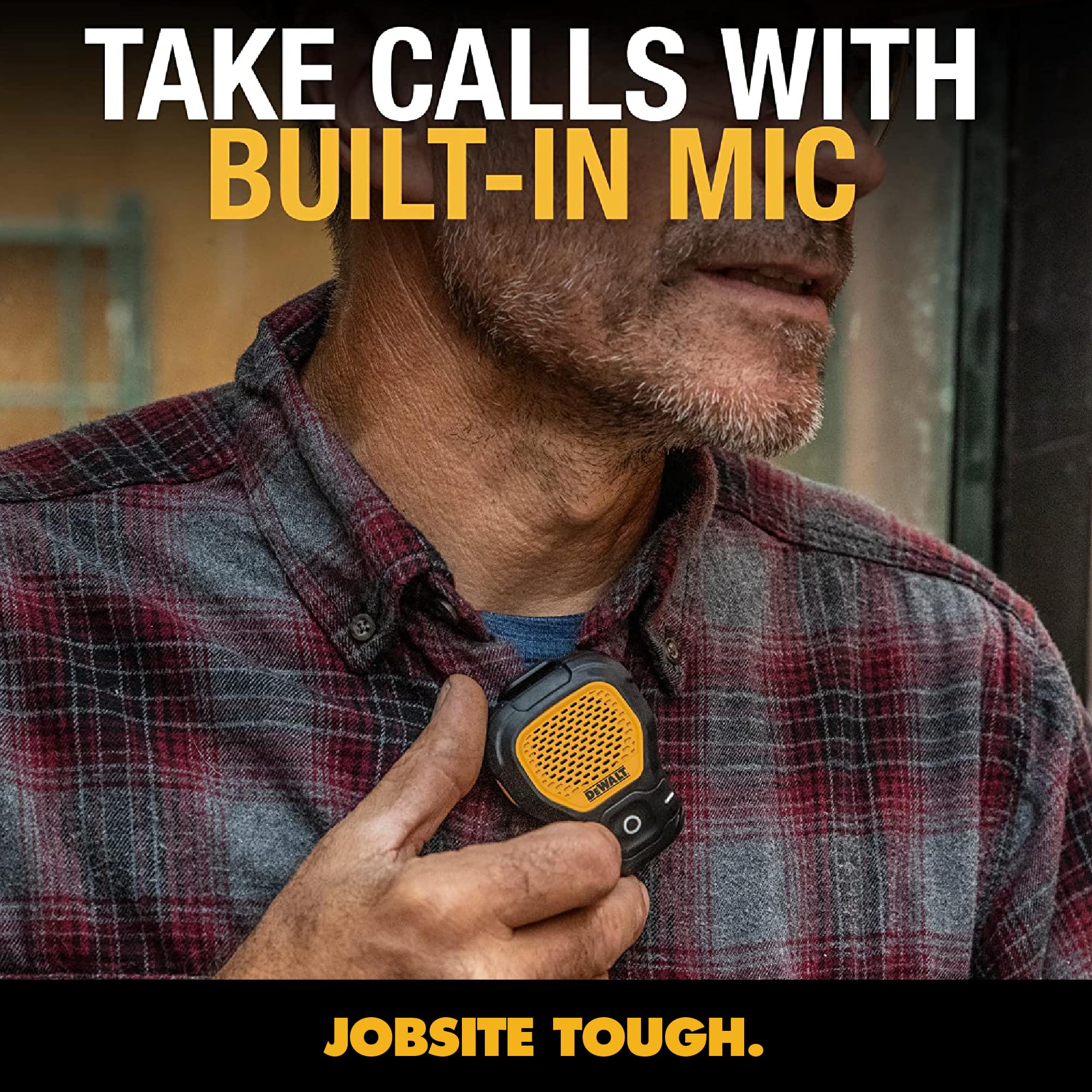 DEWALT Heavy Duty Wearable Bluetooth Speaker Pro Max (New Model) Jobsite Clip-On Mini Speaker w/LED Work Light, IP56 Water Resistant, 12H Runtime, Built-in Mic & Multi-Speaker Link