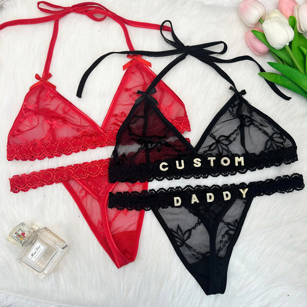 Personalized Thongs with Name - Custom Thong with Name Bra Set, Personalized Gifts, Custom Funny Name Underwear