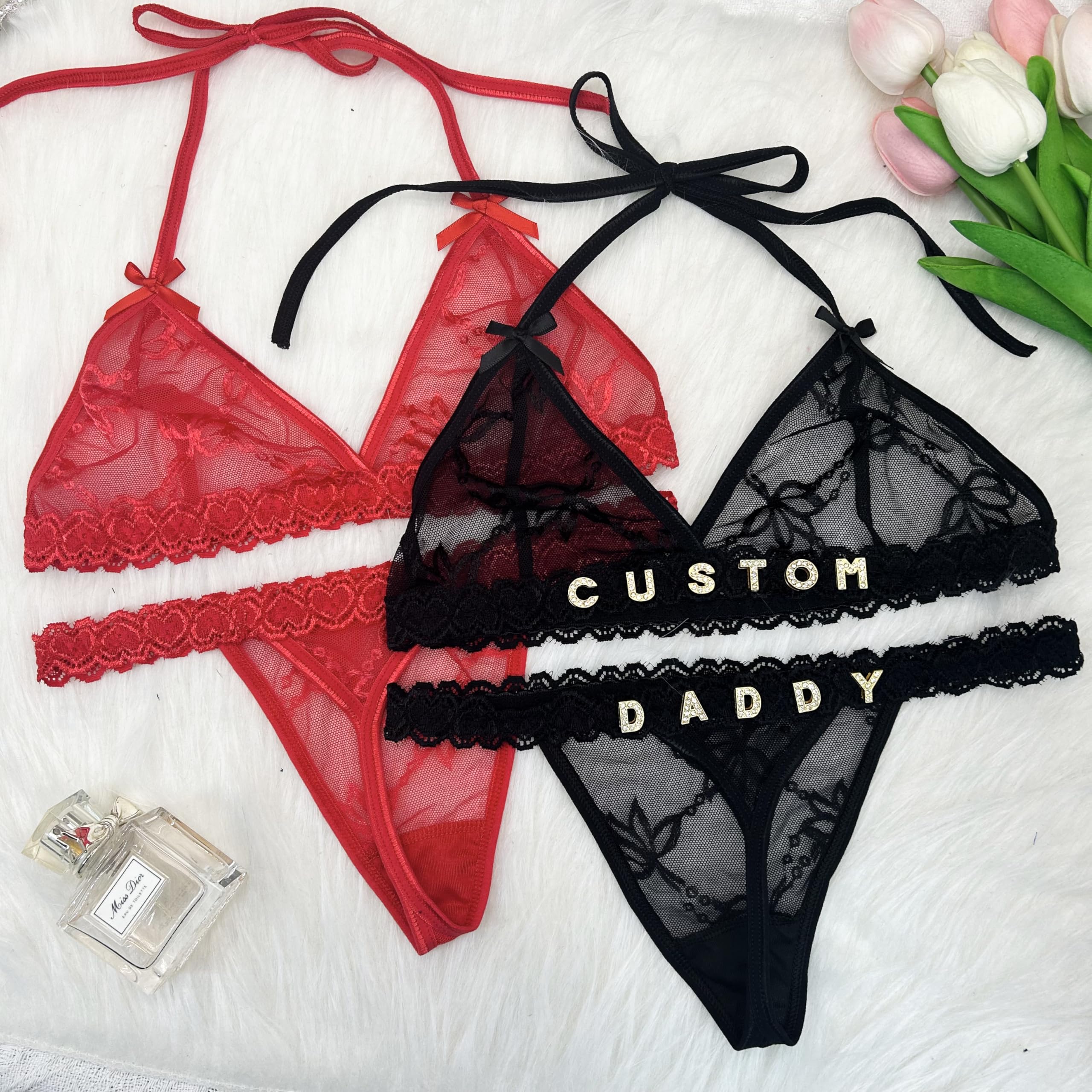 Personalized Thongs with Name - Custom Thong with Name Bra Set, Personalized Gifts, Custom Funny Name Underwear