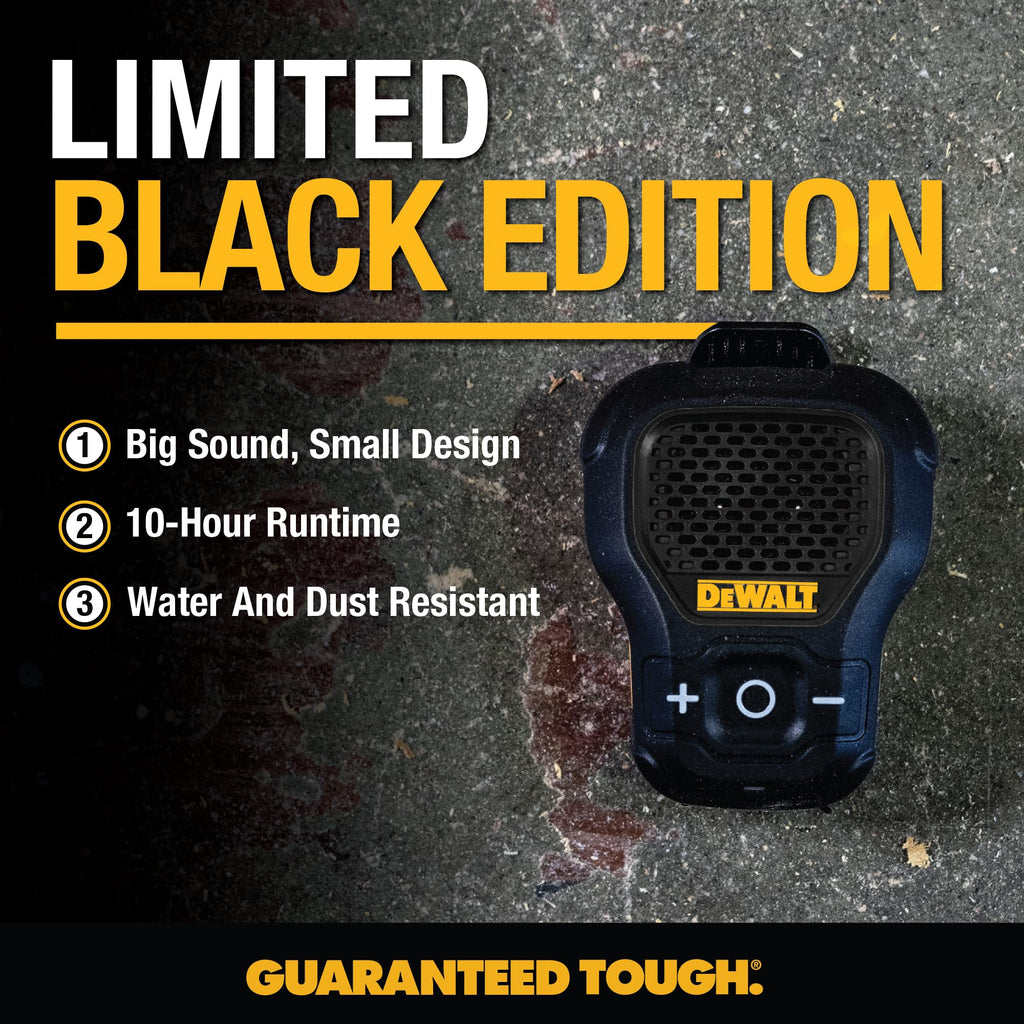 DEWALT Heavy Duty Wearable Bluetooth Speaker Pro Max (New Model) Jobsite Clip-On Mini Speaker w/LED Work Light, IP56 Water Resistant, 12H Runtime, Built-in Mic & Multi-Speaker Link