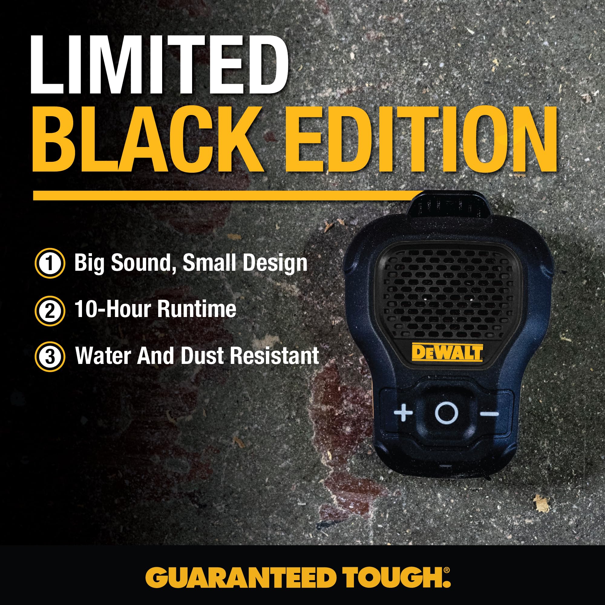 DEWALT Heavy Duty Wearable Bluetooth Speaker Pro Max (New Model) Jobsite Clip-On Mini Speaker w/LED Work Light, IP56 Water Resistant, 12H Runtime, Built-in Mic & Multi-Speaker Link