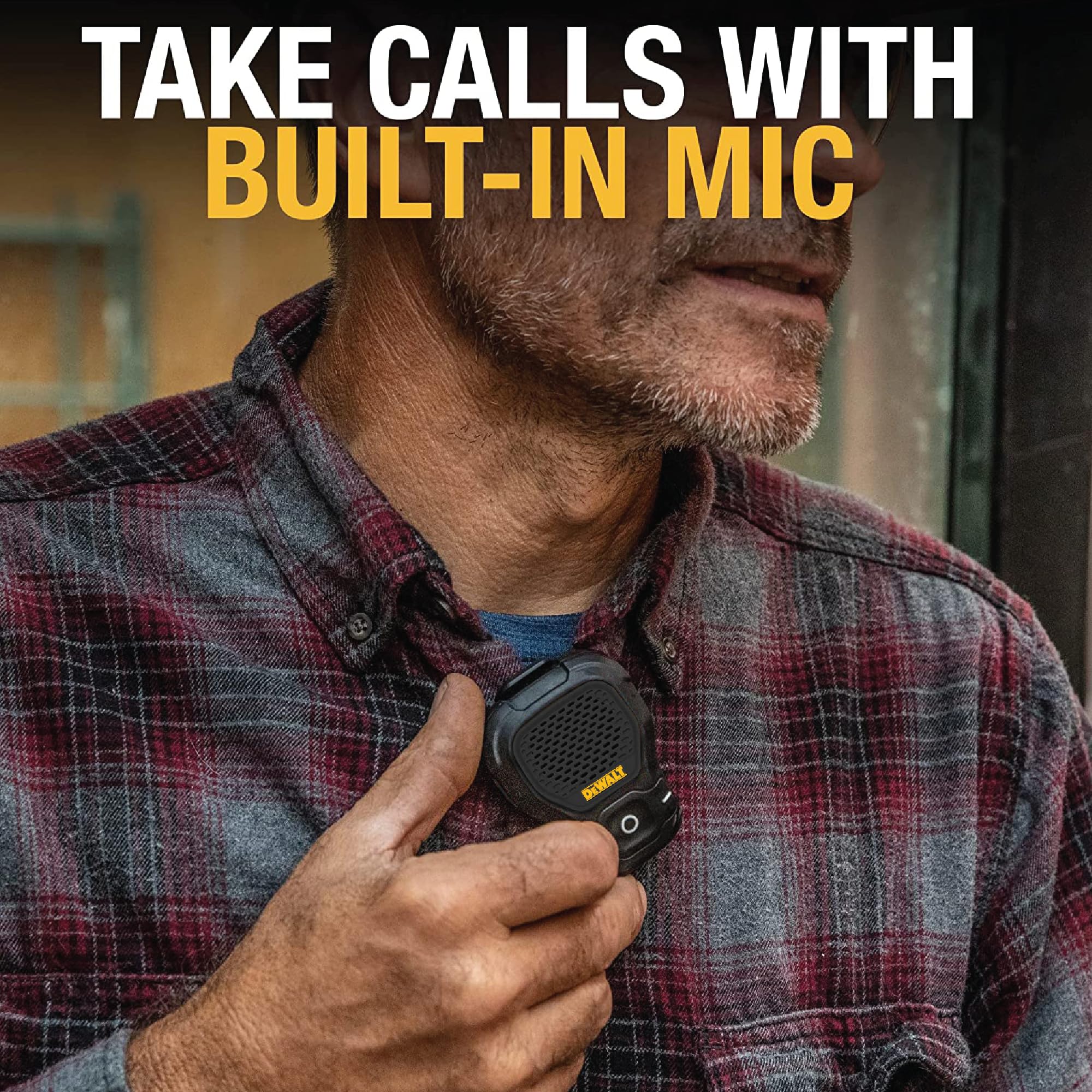 DEWALT Heavy Duty Wearable Bluetooth Speaker Pro Max (New Model) Jobsite Clip-On Mini Speaker w/LED Work Light, IP56 Water Resistant, 12H Runtime, Built-in Mic & Multi-Speaker Link