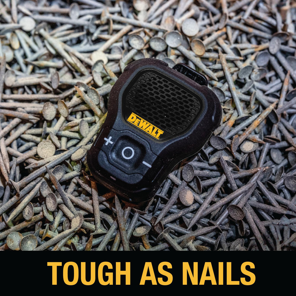 DEWALT Heavy Duty Wearable Bluetooth Speaker Pro Max (New Model) Jobsite Clip-On Mini Speaker w/LED Work Light, IP56 Water Resistant, 12H Runtime, Built-in Mic & Multi-Speaker Link